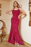 Hot Pink Pailletten Zeemeermin Plus Size Galajurk met Lac-up Rug