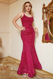Hot Pink Pailletten Zeemeermin Plus Size Galajurk met Lac-up Rug