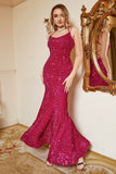 Hot Pink Pailletten Zeemeermin Plus Size Galajurk met Lac-up Rug