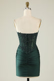 Trendy Strapless Donkergroen Korte Homecoming Jurk met Kralen