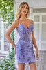 Afbeelding in Gallery-weergave laden, Sprankelende paarse korset homecoming jurk met appliques