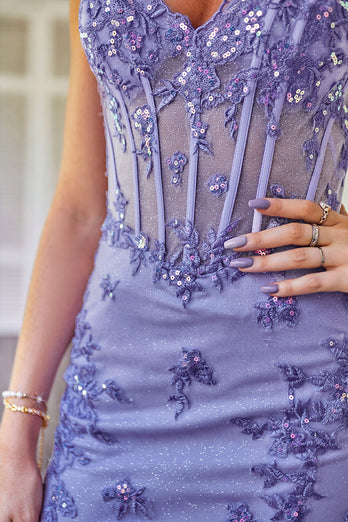 Sprankelende paarse korset homecoming jurk met appliques