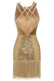 Bodycon Gouden Pailletten Cocktail Jurk Open Rug