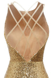 Bodycon Gouden Pailletten Cocktail Jurk Open Rug