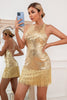 Afbeelding in Gallery-weergave laden, Pailletten Franjes Gouden Cocktail Jurk