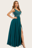 Turquoise Chiffon Long Prom Jurk met Kralen