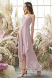 Blush Hoge Lage Chiffon bruidsmeisje jurk