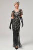 Afbeelding in Gallery-weergave laden, Zwarte Blush pailletten lange jaren 1920 jurk