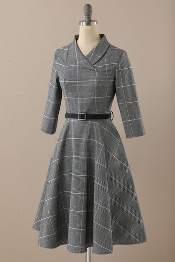 Retro stijl Donker grijs Vintage jurk met lange mouwen
