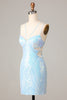 Afbeelding in Gallery-weergave laden, Dus prachtige bodycon spaghetti riemen blauwe pailletten korte homecoming jurk