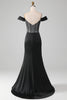Afbeelding in Gallery-weergave laden, Zwarte Off the Shoulder satijnen korset zeemeermin Prom jurk met split