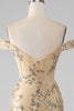 Afbeelding in Gallery-weergave laden, Zeemeermin Off The Shoulder gouden lange kralen Prom jurk met split