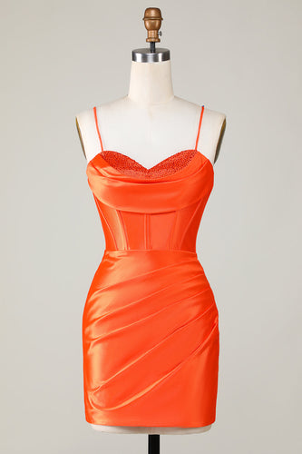 Sprankelende oranje kralen korset strakke korte homecoming jurk