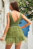 Afbeelding in Gallery-weergave laden, Een lijn diepe V-hals groene korte homecoming jurk met ruches