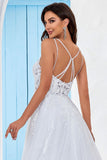 Ivoren Criss-Cross Straps Back A-Lijn Tule Trouwjurk