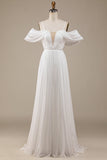 Ivoren Boho Chiffon Ruched Trouwjurk