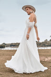 Off The Shoulder Ivory Boho Chiffon Ruched A Line Trouwjurk