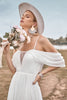Afbeelding in Gallery-weergave laden, Off The Shoulder Ivory Boho Chiffon Ruched A Line Trouwjurk
