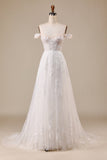 Afneembare Off the Shoulder Corset Tule A Line Trouwjurk