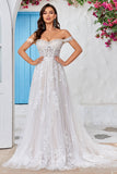 Afneembare Off the Shoulder Corset Tule A Line Trouwjurk