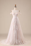 Ivoor afneembaar Off the Shoulder Corset Tulle Trouwjurk
