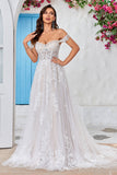 Afneembare Off the Shoulder Corset Tule A Line Trouwjurk