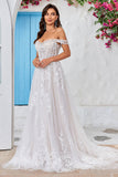 Afneembare Off the Shoulder Corset Tule A Line Trouwjurk