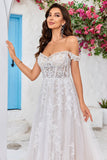 Afneembare Off the Shoulder Corset Tule A Line Trouwjurk