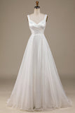 Eenvoudige Ivoren Organza Scoop Hals Sweep Train Trouwjurk